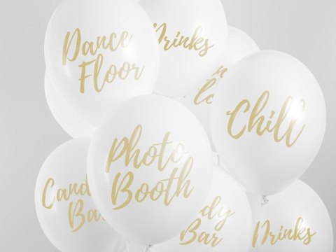 Balony 30cm, Candy Bar, Chill, Dance Floor, Drinks, Photo Booth, Pastel Pure White (1 op. / 6 szt.) Balony 30cm, Candy Bar, Chill, Dance Floor, Drinks, Photo Booth, Pastel Pure White (1 op. / 6 szt.)