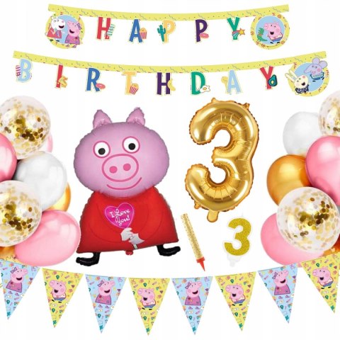 Urodziny Świnka Peppa dekoracje balon z peppą na 3 Urodziny Świnka Peppa dekoracje balon z peppą na 3