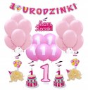 Zestaw urodzinowy balony na roczek 1 urodziny róż Zestaw urodzinowy balony na roczek 1 urodziny róż