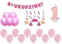 Zestaw urodzinowy balony na roczek 1 urodziny róż Zestaw urodzinowy balony na roczek 1 urodziny róż