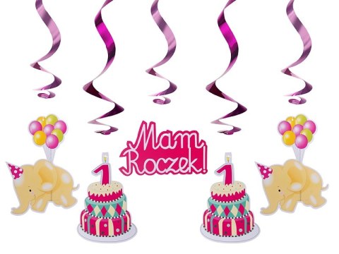 Zestaw urodzinowy balony na roczek 1 urodziny róż Zestaw urodzinowy balony na roczek 1 urodziny róż
