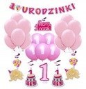 Zestaw urodzinowy balony na roczek 1 urodziny róż Zestaw urodzinowy balony na roczek 1 urodziny róż