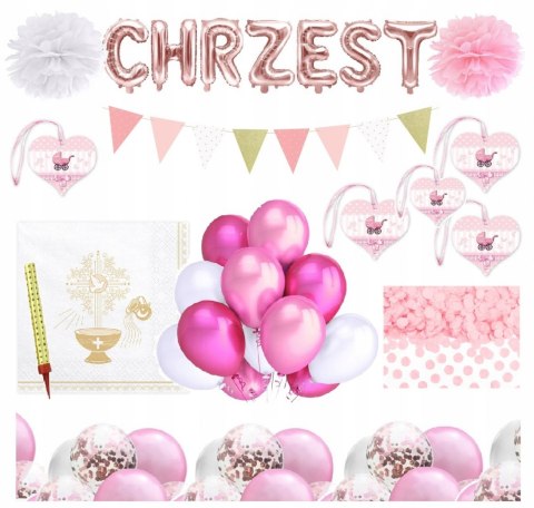 Napis z balonów CHRZEST balony ozdoby różowe złoto Napis z balonów CHRZEST balony ozdoby różowe złoto