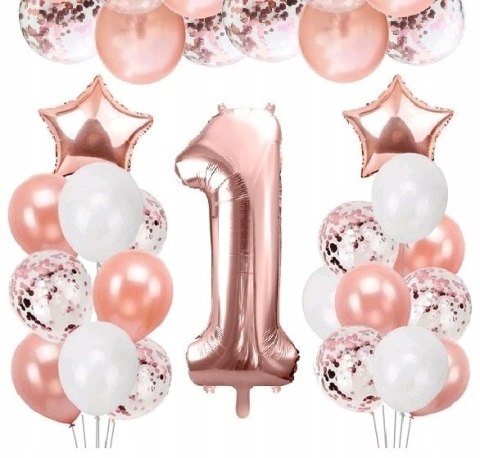 Balony z konfetti ozdoby na 1 roczek HEL rosegold Balony z konfetti ozdoby na 1 roczek HEL rosegold