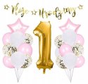 Balony z konfetti ozdoby na 1 roczek HEL róż złote Balony z konfetti ozdoby na 1 roczek HEL róż złote
