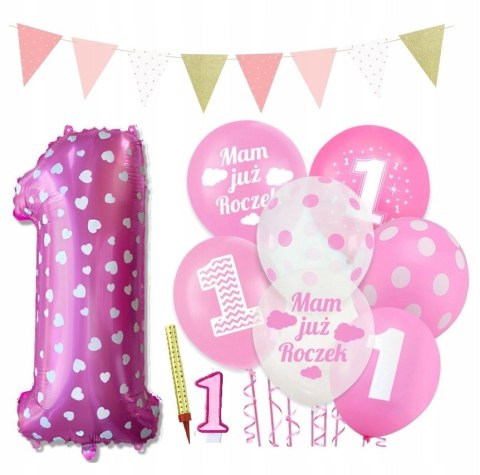 Balony girlanda flagi świeczka cyfra 1 na roczek Balony girlanda flagi świeczka cyfra 1 na roczek