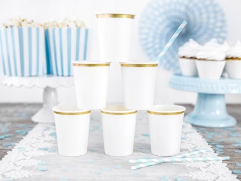 Kubeczki papierowe białe złote na komunię 260ml x6 Kubeczki papierowe białe złote na komunię 260ml x6