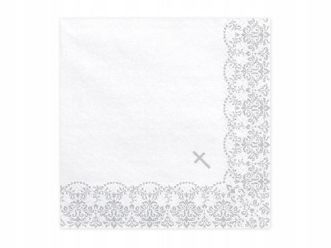 Serwetki na komunię białe srebrne ornament x20 2wz Serwetki na komunię białe srebrne ornament x20 2wz