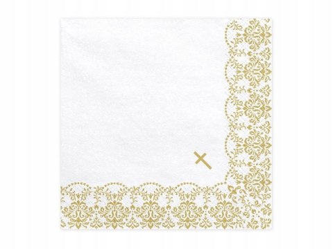 Serwetki na komunię białe srebrne ornament x20 2wz Serwetki na komunię białe srebrne ornament x20 2wz