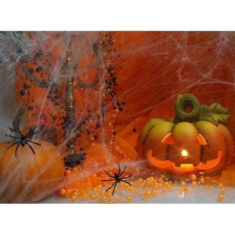 Pomarańczowa pajęczyna na Halloween + 2 pająki 60g Pomarańczowa pajęczyna na Halloween + 2 pająki 60g