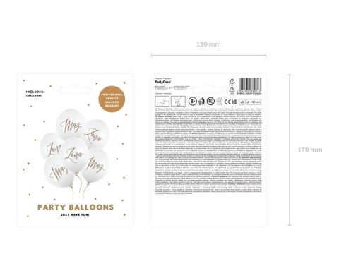 Balony 30cm, Żona, Mąż, Pastel Pure White (1 op. / 6 szt.) Balony 30cm, Żona, Mąż, Pastel Pure White (1 op. / 6 szt.)