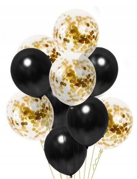 Balony na 18 urodziny czarne złote konfetti ZESTAW Balony na 18 urodziny czarne złote konfetti ZESTAW