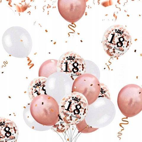 Balony na 18 urodziny różowe złoto konfetti ZESTAW Balony na 18 urodziny różowe złoto konfetti ZESTAW